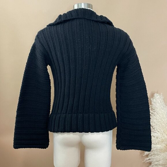 BEBE Thick Cable Knit Chunky Black Button Down Cardigan - Picture 3 of 7